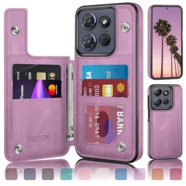 Imagem de DJDUCK Capa carteira projetada para Moto G Power/Play 2025 com suporte para cartão, [capa de fecho magnético] [proteção de couro com bloqueio de RFID] à prova de choque feminino e masculino para Moto