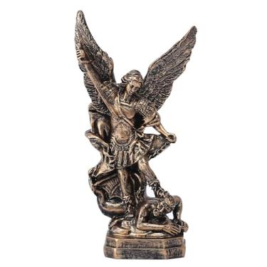 Imagem de Estátua de San Miguel Arcangel de 13 cm, estátuas de São Miguel, estátua de resina do arcanjo Miguel, estatuetas da coleção de São Miguel derrotando Satanás, anjo religioso adequado para coleção ou