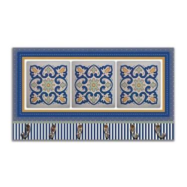 Imagem de Cabideiro De Parede Porta Colar Chaves Cintos Azulejo Azul - FORMALIVR