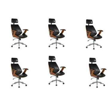 Imagem de Kit com 6 Cadeiras de Escritório Presidente Giratória com Apoio de Cab