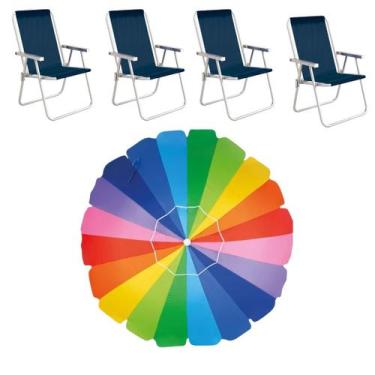 Imagem de Kit Praia 4 Cadeira Conforto Guarda Sol Rainbow Verão - Mor, Kit 4 Cad