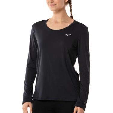 Imagem de Camiseta Manga Longa de Corrida Feminina Mizuno Nirvana, Preto, M