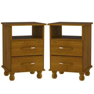 Imagem de Kit 2 Mesas de Cabeceira 2 Gavetas 100% Madeira Maciça Veneza Imbuia B