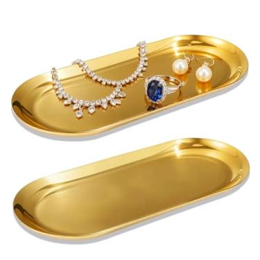 Imagem de Bandejas douradas de 25,4 cm para decoração, bandeja de servir dourada para quarto de banho Kicthen, pacote com 2