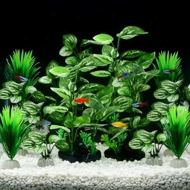 Imagem de Maysing 14 peças de enfeites de aquário plantas de plástico artificial para aquário de grama aquática, decoração de primeiro plano para decoração de aquário