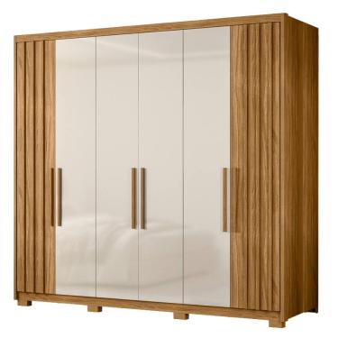 Imagem de Guarda Roupas Casal Detalhe Ripado 6 Portas 4 Gavetas Roma Madeirado/Off White