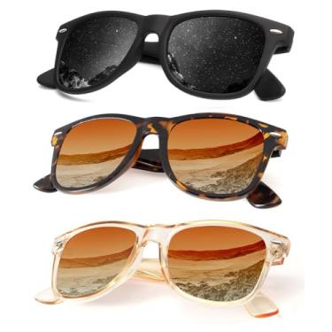 Imagem de Pacote com 3 óculos de sol polarizados para homens e mulheres com acabamento fosco, lentes espelhadas coloridas, Moldura preta + coalhada de feijão + moldura de chá transparente