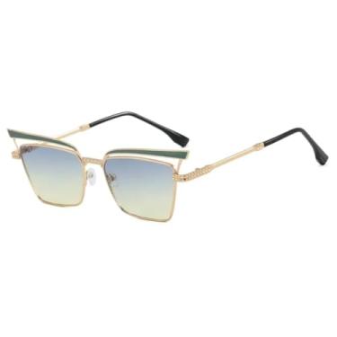 Imagem de Óculos de sol de luxo estilo olho de gato, design retrô, moderno, casual, masculino, UV400 (dourado, verde, azul)