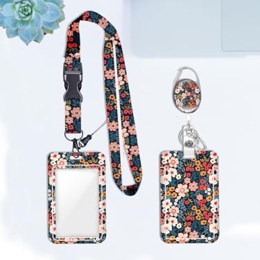 Imagem de Cordão de crachá de identificação floral vintage para crachás de identificação, protetor vertical de trabalho, clipes de mosquetão retráteis, cordão de chave resistente para mulheres, enfermeira