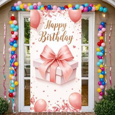 Imagem de Caixa de presente de aniversário, banner, foto, tema rosa, decoração de evento para festa e reunião de adultos