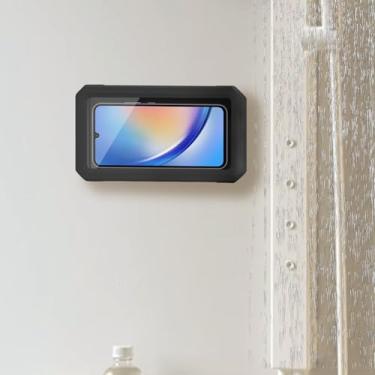 Imagem de Caixa de telefone de parede para banheiro com design à prova d'água e antiembaçamento, caixa de suporte de tela sensível ao toque giratória ajustável