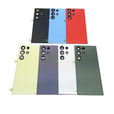 Imagem de SHOWGOOD Capa traseira com bateria traseira para Samsung Galaxy S23 Ultra 5G Capa de vidro traseira para Galaxy S23Ultra com lente de câmera (amarela)