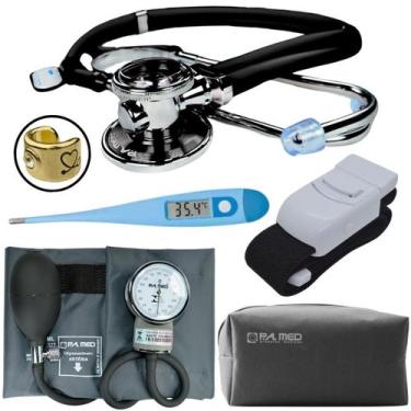 Imagem de Kit Aparelho Pressao Esfigmomanometro Estetoscopio Rappaport Termometr