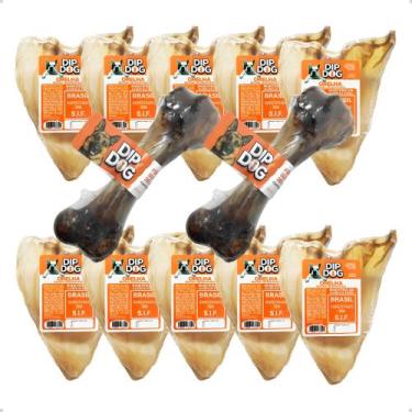 Imagem de Kit 10 Modedor Natural Orelha Bovina Petisco E 2 Osso Fêmur Cor Bege -