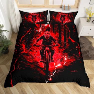 Imagem de Feelyou Conjunto de cama infantil Dirt Bike, tamanho solteiro para meninos e meninas, capa de edredom para esportes radicais, capa de edredom ultramacia para motocicleta, roupa de cama de motocross
