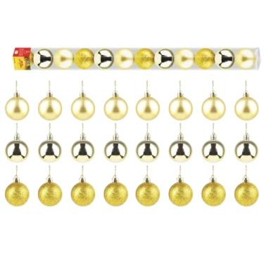 Imagem de Kit 24 Bolas Lisas 4cm Texturizadas Natal Árvore Led Luzes Guirlanda Decoração Enfeite Papai Noel Cor: Dourado