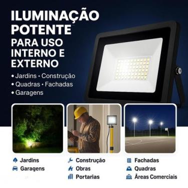 Imagem de Refletor LED 100W Bivolt Potente Econômico Resistente Holofote Interno
