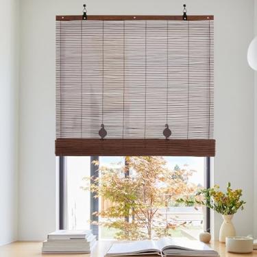 Imagem de ALIMOO Persianas de bambu sem fio para janelas internas, filtro de luz, persiana de enrolar sem fio para ambientes internos e externos, varanda, 76 cm L x 183 cm A