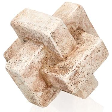 Imagem de Yalikop Decoração de nó de 3 elos de 12 cm de diâmetro esculpido à mão nó decorativo de resina marrom natural, objetos de entrada de prateleira moderna para casa, sala de estar, casa de fazenda