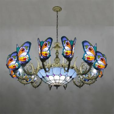 Imagem de Lustre de borboletas de luxo contemporâneo com LED, criatividade americana, para sala de estar, restaurante, quarto, villa, hotel, café, bar, karaokê ou clube. Luminária pendente de vidro co