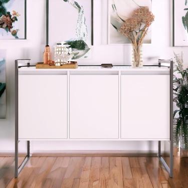 Imagem de Buffet Industrial Aparador 3 Portas Tokyo Branco Preto Branco Preto