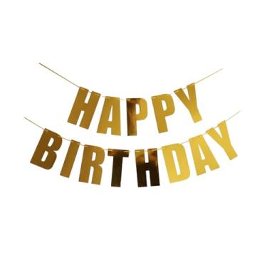 Imagem de Faixa de feliz aniversário - Pano de fundo de faixa dourada de feliz aniversário, placa brilhante de feliz aniversário para adultos, crianças, meninos, meninas, decorações de festa de aniversário, 4