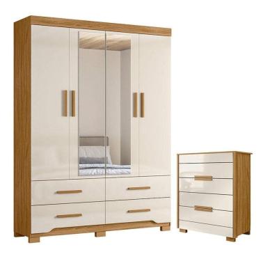 Imagem de Guarda Roupa Solteiro Miami E Cômoda Dhara Freijó Off White - Moval