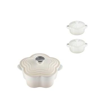 Imagem de KIT LE CREUSET PANELA FLOR 20CM E 2 MINI COCOTTE SUNFLOWER 10CM 250ML MERINGUE