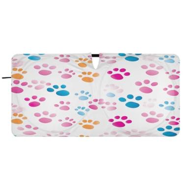 Imagem de ATTX Pára-brisas de carro com estampas de patas fofas - 157.5 cm x 81.3 cm Universal Sun Shield Visor| Acessórios automotivos refletores de calor para proteção do para-brisa dianteiro #393