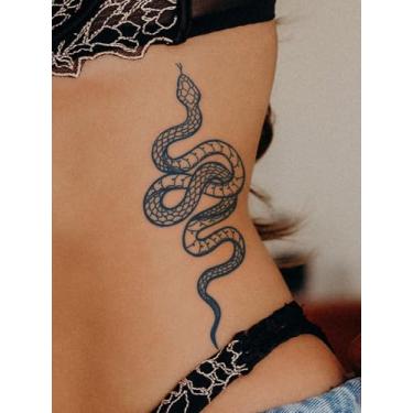 Imagem de Tatuagem semipermanente semipermanente de suco de ervas, adesivo de tatuagem mágica, padrão de cobra escura, durável, não reflexivo, flor, braço, pulso, peito, abdômen, costas, corpo, tatuagem