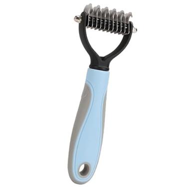 Imagem de Escova 2 em 1 para cães e gatos, escova para remoção de pelos de gatos de estimação, 11 dentes, azul