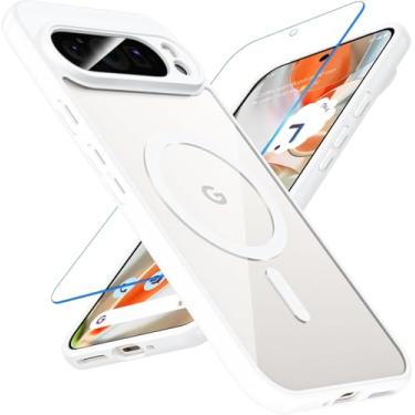 Imagem de Capa CX-JKCS-pixel9proXL para Google Pixel 9 Pro XL para MagSafe com protetor de tela, [parte traseira rígida transparente de policarbonato e amortecedor de TPU macio], capa fina antiarranhões à prova