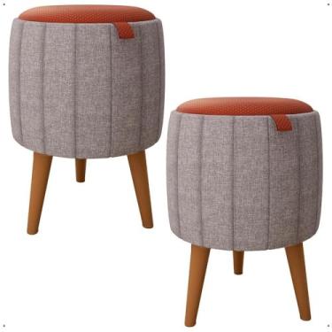 Imagem de Kit 2 Puffs Banqueta Gourmet Luxo Decorativos – Puff Retrô para Sala e Quarto em Diversas Cores(Kit Cinza Linho)