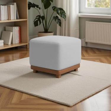 Imagem de Puff Decorativo Bouclé Premium Dalilla – Puff Cubo Moderno com Base em Corino para Sala, Quarto e Closet(Concreto)