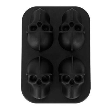 Imagem de Molde de gelo de caveira de silicone, 4 cavidades, bandeja reutilizável de cubo de gelo de grau alimentício para bar de uísque e bebidas de festa