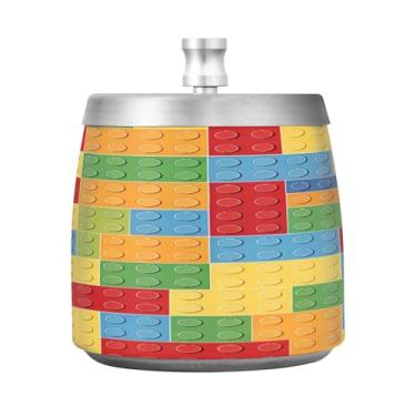 Imagem de Qilmy Blocos de construção cinzeiro de aço inoxidável com tampa - Cinzeiro de cigarro à prova de vento sem cheiro sem fumaça para casa, escritório, carro, pátio, varanda (uso interno e externo)