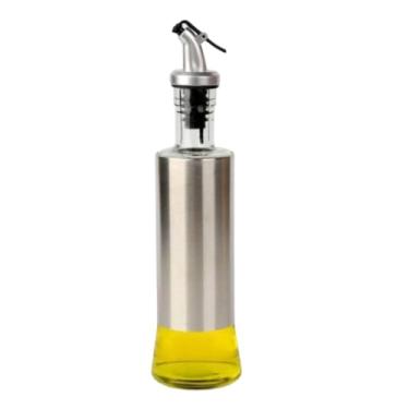 Imagem de Galheteiro para Azeite e Vinagre 300ml, Vidro e Aço Inox com Dosador, 25cm Altura, Sistema Antivazamento