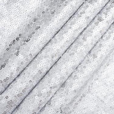 Imagem de Eternal Beauty Tecido de lantejoulas prateadas por jarda, 2 jardas de tecido de lantejoulas espessas prateadas, 122 cm de largura, material de glitter para decoração de festa, vestido de noiva