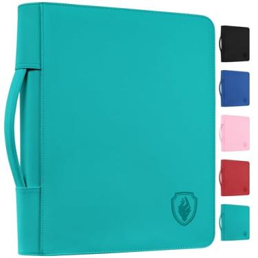 Imagem de Fabmaker Fichário de carga superior com 360 bolsos, fichário portátil com alça retrátil, álbum de cartas colecionáveis premium para jogos colecionáveis, esportes, TCG, azul-petróleo