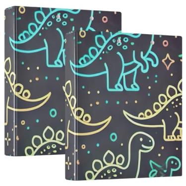 Imagem de Pasta de dinossauro neon com planetas, prancheta, anéis redondos, organizador de fichário de 2,5 cm para tamanho carta (21,6 cm x 28 cm), pacote com 2
