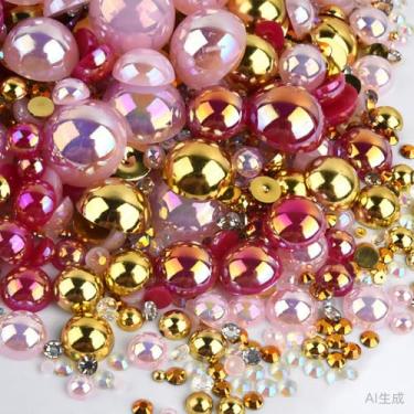 Imagem de 500 peças ABS pérolas semi-redondas e resina flatback strass tamanhos variados kit sortido para fazer joias DIY, arte de unhas, decoração de artesanato (cor 18)