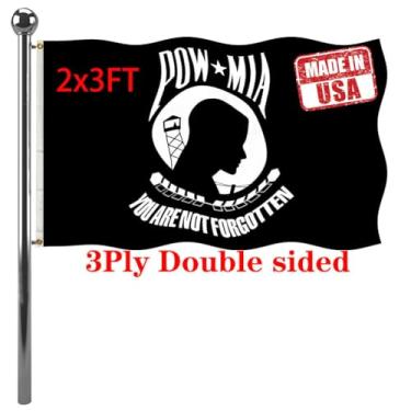 Imagem de Jayus Bandeira Pow Mia de 3 camadas 2x3 exterior dupla face durável poliéster preto Pow bandeiras bandeira - You Are Not Forgotten Prisoner of War Flag- Memorial Veterans, Forças Armadas, bandeira