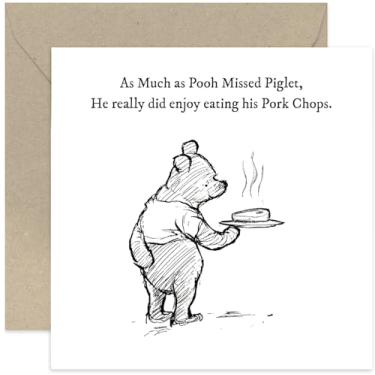 Imagem de Cartões de aniversário engraçados para homens e mulheres - Cartão engraçado de aniversário de costeletas de porco Winnie Pooh para pai, irmão, filho, tio, irmã, amigo - Presente de aniversário de urso