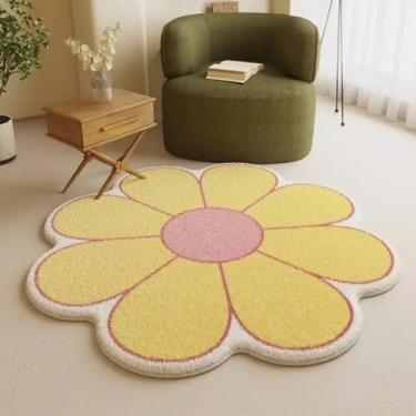 Imagem de Tapete de pelúcia macio e fofo em formato de flor, tapete simples para decoração de sala de estar, lavável, para quarto, cabeceira (tamanho personalizado/D)