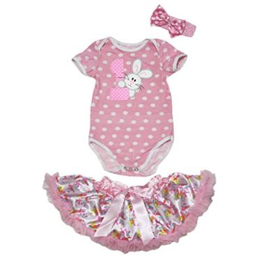 Imagem de Petitebella Macacão para bebês meninas 1º coelho rosa pontos brancos tutu coelhos da páscoa rosa 3-6 meses rosa, branco