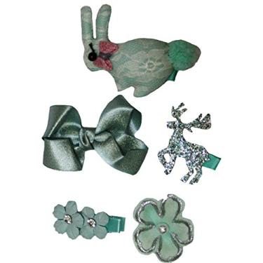Imagem de Petitebella Conjunto de 5 peças de clipes de cabelo de coelho de Páscoa para meninas (tamanho único, azul água)