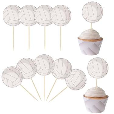 Imagem de 36 peças de topos de cupcake de vôlei bolas esportivas palhetas de cupcake tema de vôlei festa de aniversário chá de bebê esporte jogo festa decoração de bolos suprimentos