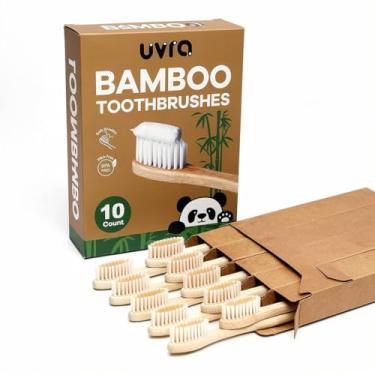 Imagem de uvra Escovas de dentes de bambu para adultos – Pacote com 10 escovas de dentes de bambu biodegradáveis, cerdas coloridas, escova de dentes de bambu natural, escovas de dentes de madeira ecológicas