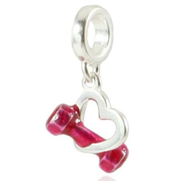 Imagem de Berloque Charms Prata 925 Coração Peso Academia Halter - Lojas La&Ny P