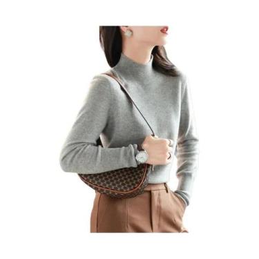 Imagem de Suéter Feminino De Tricô Gola Alta Manga Longa Slim Quente E Macio Par